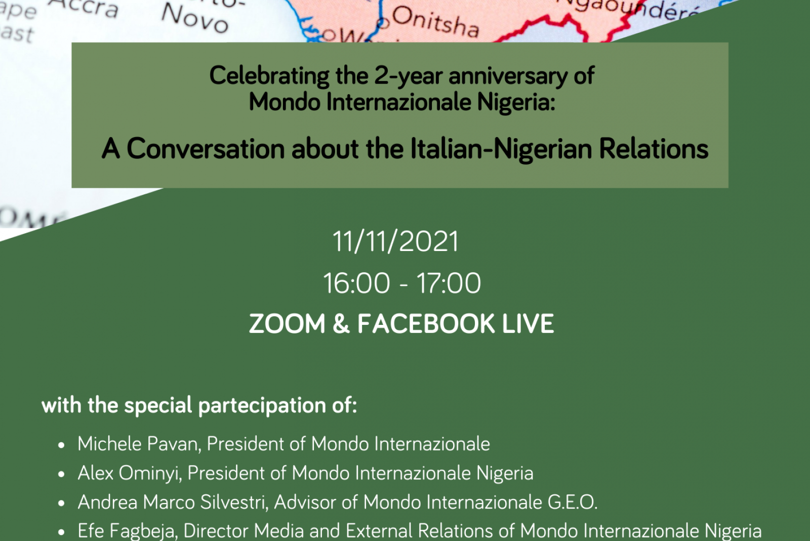 Celebrating the 2-year anniversary of Mondo Internazionale Nigeria: A Conversation about the Italian-Nigerian Relations - 11 november 2021